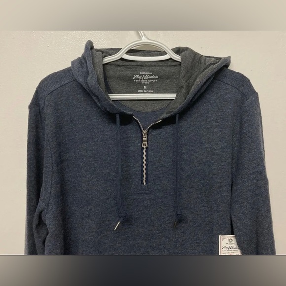 Flag & Anthem Men's Hoodie 1/4 Zip Up Hooded Pullover Sweater Medium Blue Pocket - Picture 7 of 15